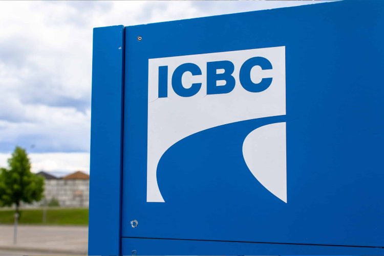 The ICBC logo on a blue sign, representing the licensing authority for British Columbia.