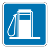 A square blue service sign with a gas pump symbol.