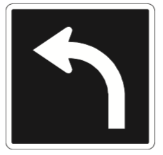 A rectangular black lane-use sign with a white arrow pointing left.