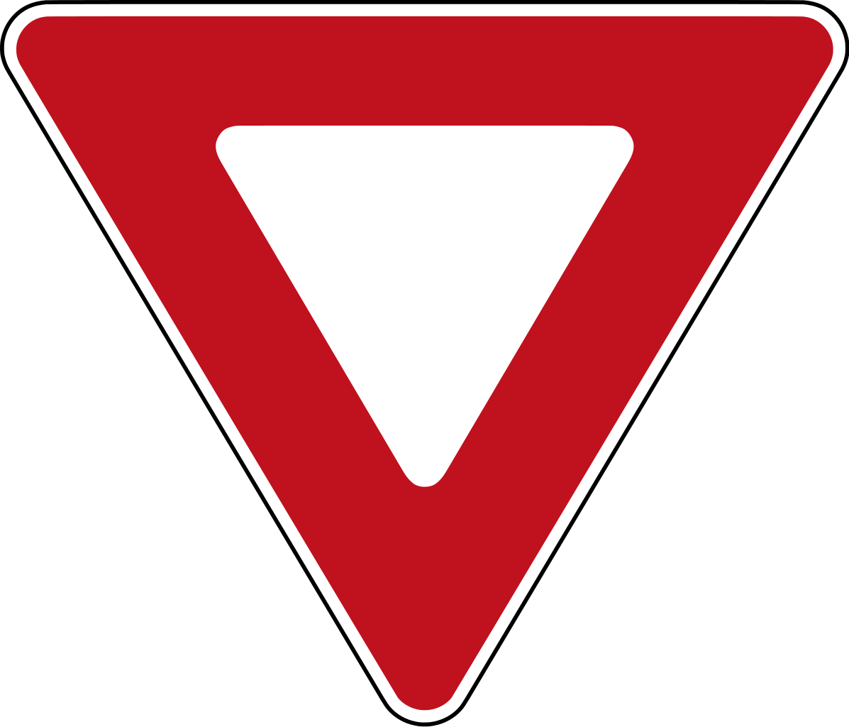 A red and white inverted triangle yield sign.