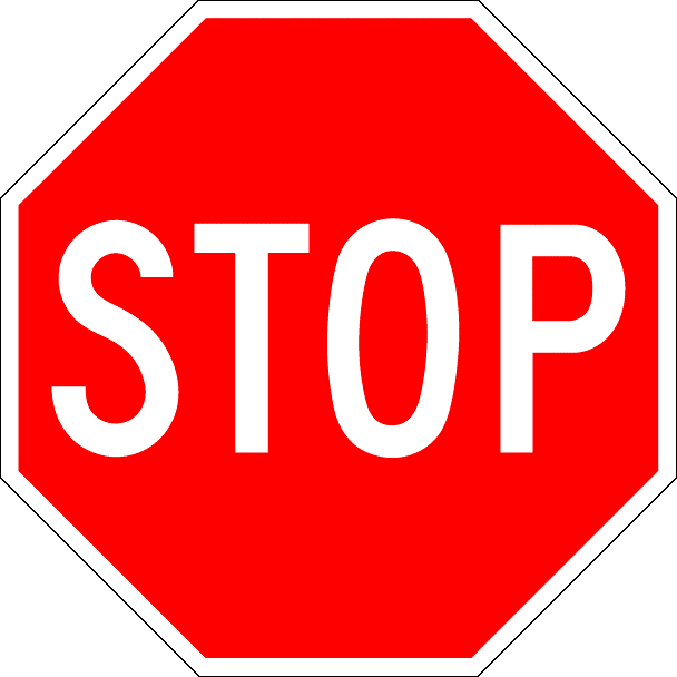 A red octagonal stop sign with a white border and the word STOP in the center.